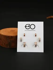 E2O Set of 3 Gold-Plated Contemporary Half Hoop Earrings