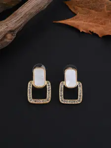 E2O Gold-Plated Stone Studded Geometric Studs Earrings
