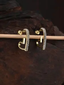 E2O Gold-Plated Stone studded Heart Shaped Half Hoop Earrings