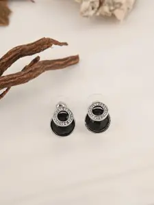 E2O Silver-Plated Stone Studded Circular Studs Earrings