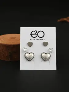 E2O Set Of 3 Silver-Plated Contemporary Stud Earrings