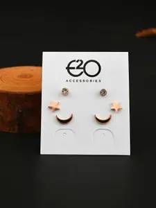 E2O Set of 3 Silver Plated Studs Earrings