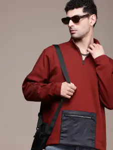 FCUK  Oversized Pocket Mock Collar Half Zipper Sweatshirt