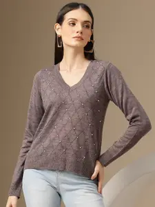 Chemistry Open Knit Embellished Pullover