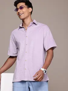 WROGN Self Design Opaque Oversized Casual Shirt