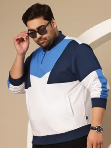 Sztori Plus Size Colourblocked Mock Collar Sweatshirt