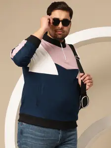 Sztori Plus Size Colourblocked Mock Collar Sweatshirt