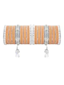 LAVAZZA Set Of 66 Crystal-Studded Metal Latkan Bangles Chuda Set