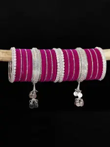 LAVAZZA Set of 66 Crystal-Studded Metal Latkan Bangles Chuda Set