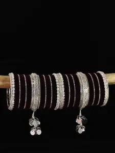 LAVAZZA Set of 66 Crystal-Studded Metal Latkan Bangles Chuda Set