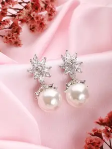 Saraf RS Jewellery American Diamond Silver Plated Drop Earrings