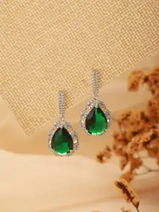 Saraf RS Jewellery Silver-Plated American Diamond Contemporary Drop Earrings