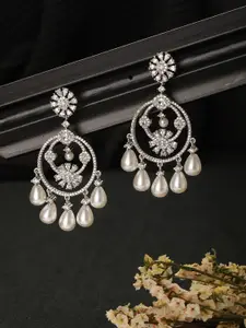 Saraf RS Jewellery Silver-Plated Cubic Zirconia Studded & Beaded Contemporary Chandbalis