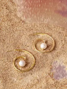 Priyaasi Gold Plated Pearl Beaded Hoop Earrings