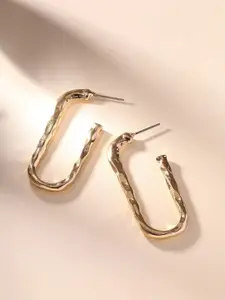 Priyaasi Brass Gold-Plated Contemporary Hammered Half Hoop Earrings