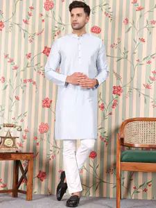 House of Pataudi Geometric Foil Printed Mandarin Collar Long Sleeves Straight Kurta