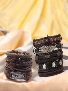 UNIVERSITY TRENDZ Men Set Of 2 Leather Wraparound Bracelet