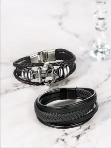 UNIVERSITY TRENDZ Men Set Of 2 Leather Bracelet