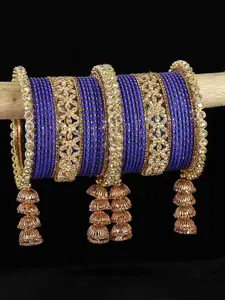 LAVAZZA Set of 38 Crystal-Studded Metal Latkan Bangles Chuda Set