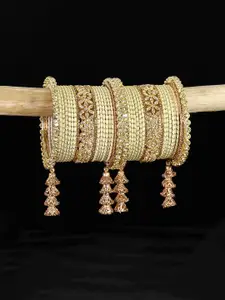 LAVAZZA Set of 38 Crystal-Studded Metal Latkan Bangles Chuda Set