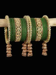 LAVAZZA Set Of 38 Crystal-Studded Metal Latkan Bangles Chuda Set