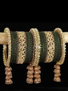 LAVAZZA Set of 38 Crystal-Studded Metal Latkan Bangles Chuda Set