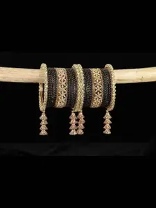 LAVAZZA Set of 38 Crystal-Studded Metal Latkan Bangles Chuda Set