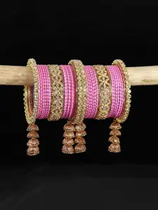 LAVAZZA Set of 38 Crystal-Studded Metal Latkan Bangles Chuda Set