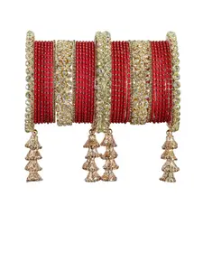 LAVAZZA Set of 38 Crystal-Studded Metal Latkan Bangles Chuda Set