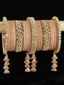 LAVAZZA Set of 38 Crystal-Studded Metal Latkan Bangles Chuda Set