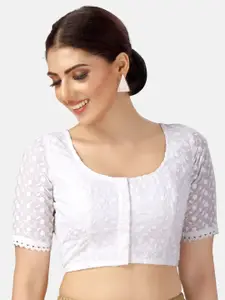 Studio Shringaar Embroidered Chikankari Cotton Saree Blouse