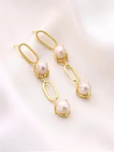 Priyaasi Gold-Plated Beaded Contemporary Drop Earrings
