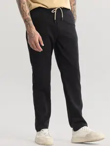 Snitch Men Smart Black Mid Rise Cotton Trousers