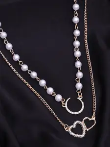 VOGUE PANASH Gold-Plated Heart & Moon Shaped Beaded Layered Necklace