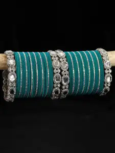LAVAZZA Set of 58 Zircon & Kundan-Studded Metal Velvet Bangles Chuda Set