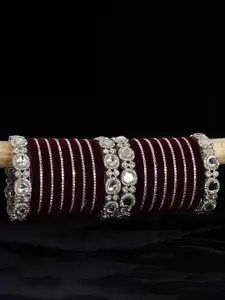 LAVAZZA Set of 58 Zircon & Kundan-Studded Metal Velvet Bangles Chuda Set
