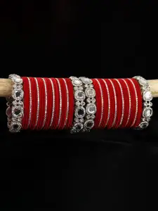 LAVAZZA Set of 58 Zircon & Kundan-Studded Metal Velvet Bangles Chuda Set