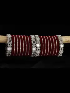 LAVAZZA Set of 58 Zircon & Kundan-Studded Metal Velvet Bangles Chuda Set