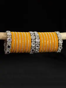 LAVAZZA Set of 58 Zircon & Kundan-Studded Metal Velvet Bangles Chuda Set