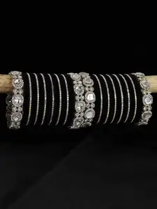 LAVAZZA Set of 58 Zircon & Kundan-Studded Metal Velvet Bangles Chuda Set