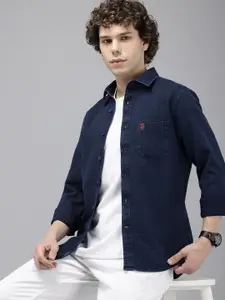 U.S. Polo Assn. Denim Co. Pure Cotton Self Design Textured Slim Fit Opaque Casual Shirt