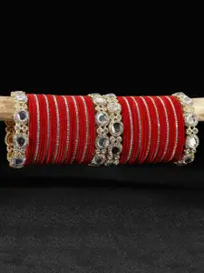 LAVAZZA Set of 58 Gold-plated Zircon & Kundan-Studded Metal Velvet Bangles Chuda Set