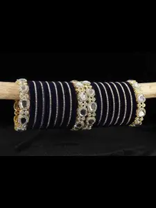 LAVAZZA Set of 58 Gold-plated Zircon & Kundan-Studded Metal Velvet Bangles Chuda Set