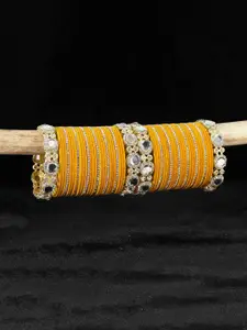 LAVAZZA Set of 58 Gold-plated Zircon & Kundan-Studded Metal Velvet Bangles Chuda Set