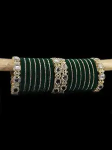 LAVAZZA Set of 58 Gold-plated Zircon & Kundan-Studded Metal Velvet Bangles Chuda Set