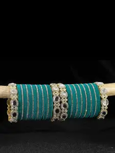 LAVAZZA Set of 58 Gold-Plated Zircon & Kundan-Studded Velvet Bangles