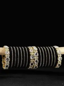 LAVAZZA Set of 58 Gold-plated Zircon & Kundan-Studded Metal Velvet Bangles Chuda Set