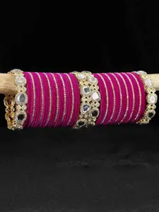 LAVAZZA Set of 58 Gold-plated Zircon & Kundan-Studded Metal Velvet Bangles Chuda Set