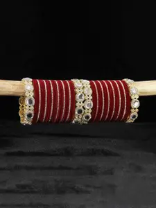 LAVAZZA Set of 58 Gold-Plated Zircon & Kundan-Studded Velvet Bangles