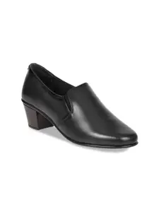 Zoom Shoes Round Toe Leather Block Heeled Pumps
